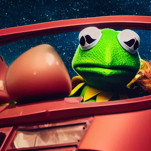 Prompt: a highly detailed portrait of Kermit the frog piloting a spaceship, lots of displays, dramatic lighting, realistic 8k photography