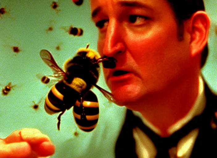 Image similar to ted cruz spitting out bees as the candyman, movie still, from the candyman 1 9 9 2 movie, 8 k, realistic