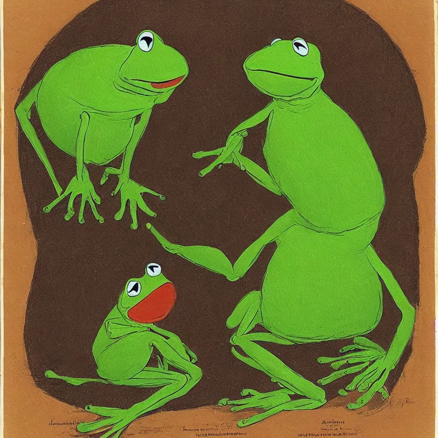 Image similar to “portrait of Kermit the frog by John James Audubon”