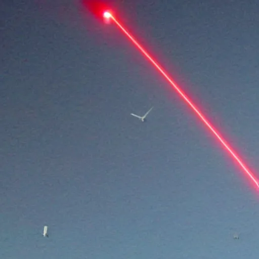 Image similar to ufo throwing laser beams over buenos aires, destroying buildings, people scared and escaping, the sky is red