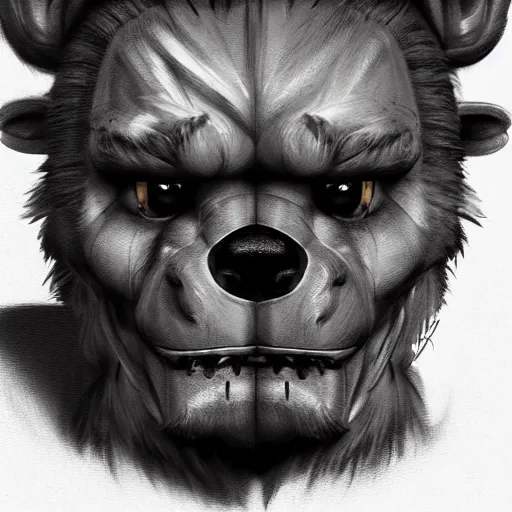 Image similar to a beautiful portrait commission of freddy fazbear,realistic,hyperdetailed,photorealistic,detailed face,art by greg rutkowski,trevor henderson,ross tran,artstation,deviantart,4k,western comic style,sharp lineart,professional lighting,professional shading,award winning