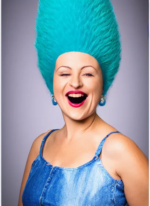 Prompt: Real life Marge Simpson, headshot, studio lighting