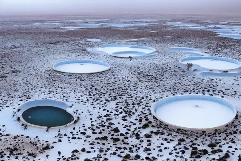 Prompt: an oasis in the sahara desert frozen and covered in ice and snow