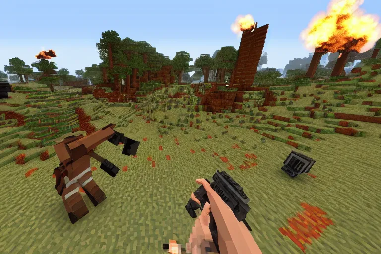 Image similar to battlefield : minecraft