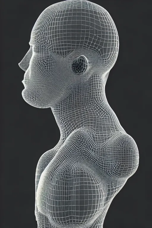 Image similar to 3D render of a rugged profile face portrait of a male cyborg, 150 mm, capacitors, Mandelbrot fractal, anatomical, flesh, facial muscles, neon wires, microchip, veins, arteries, full frame, microscopic, elegant, highly detailed, flesh ornate, elegant, high fashion, rim light, octane render in the style of H.R. Giger and Bouguereau