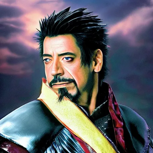 Prompt: Auron from Final Fantasy X played by Robert Downy Jr