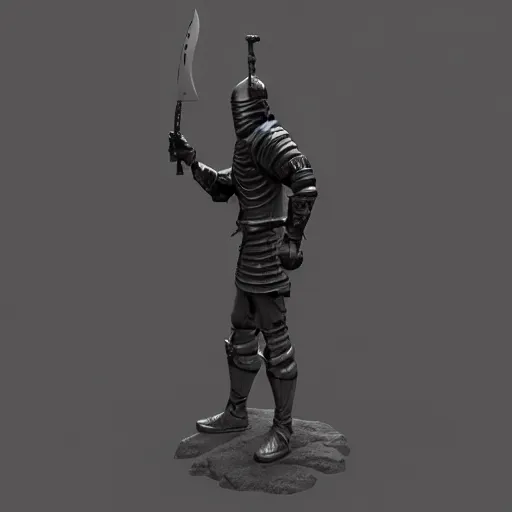 Prompt: a statue of a knight holding a sword, an ambient occlusion render by senior character artist, zbrush central contest winner, fantasy art, sketchfab, artstation hd, zbrush