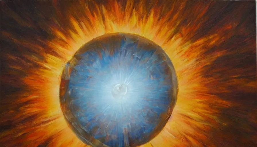 Image similar to the sun seen from earth with a hexagonal shield in between, oil painting