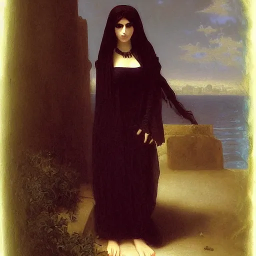 Image similar to 2 1 - year - old persian goth woman, gothic woman, trad goth, drawn by william - adolphe bouguereau