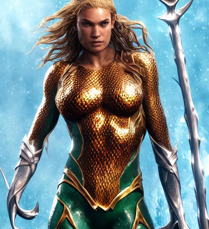 Image similar to female aquaman, au naturel, hyper detailed, digital art, trending in artstation, cinematic lighting, studio quality, smooth render, unreal engine 5 rendered, octane rendered