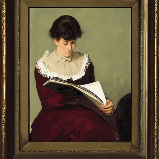 Image similar to woman reading a construction manual by alfred stevens