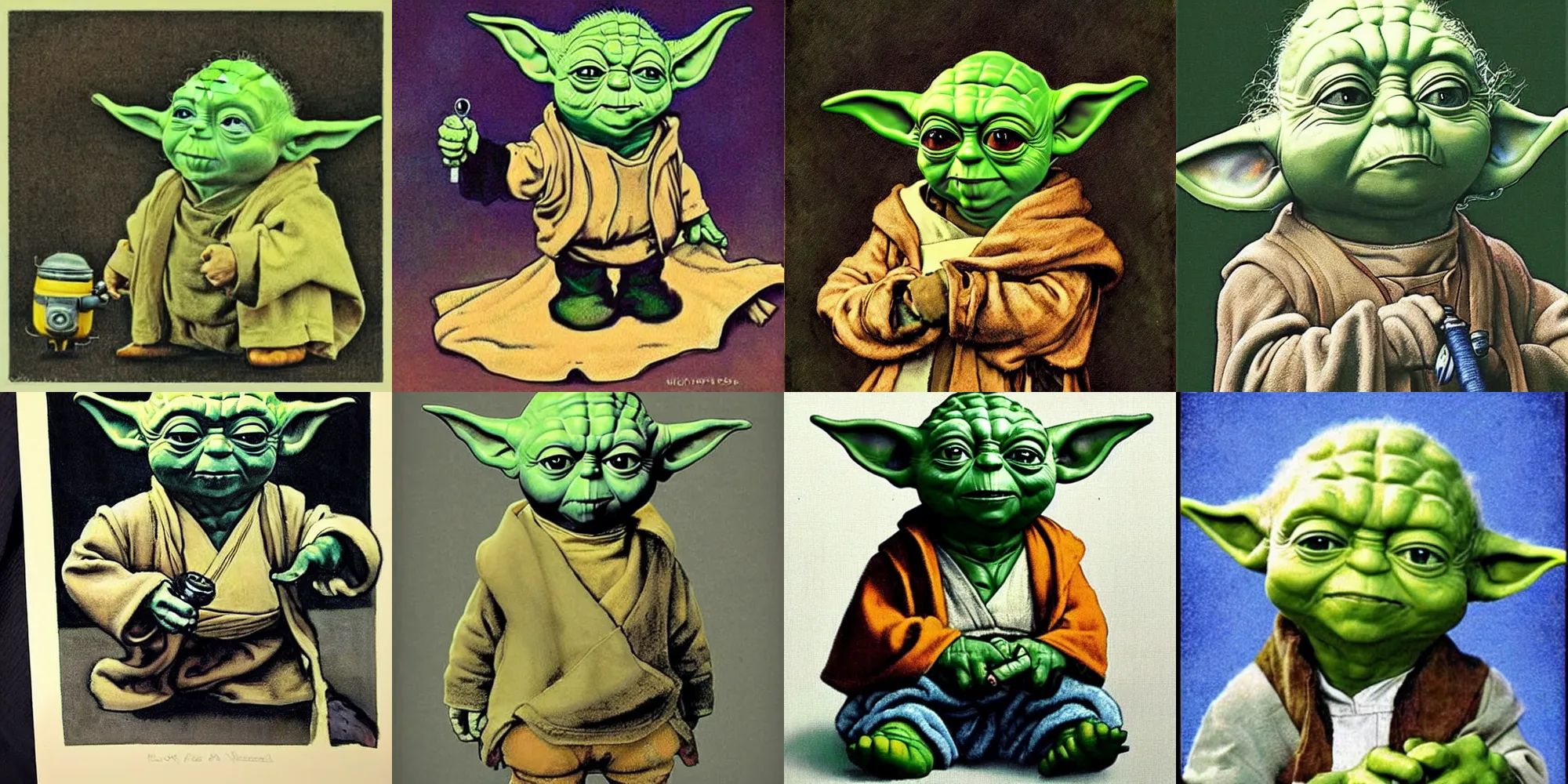 Prompt: Yoda as a Minion in the style of Norman Rockwell