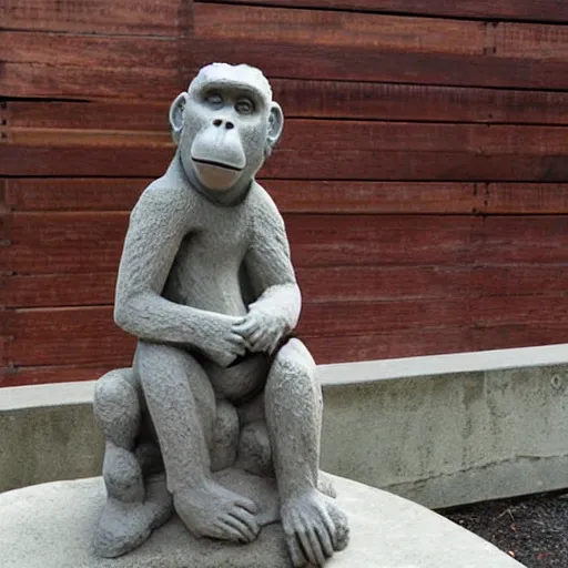 Image similar to a concrete statue of a monkey playing the guitar