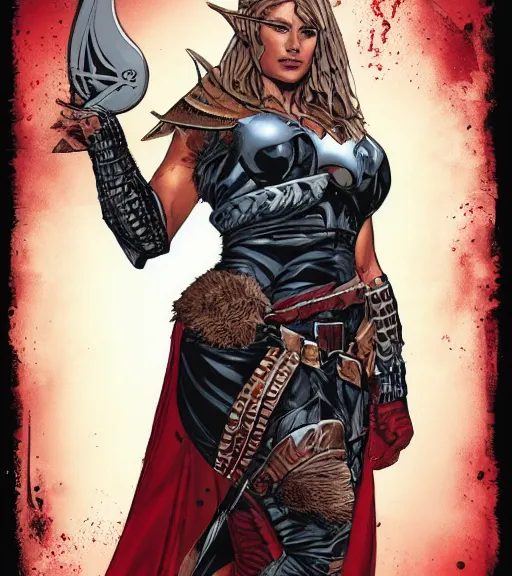 Image similar to Viking female warrior, by MARVEL comics and Sandra Chevrier, 4k