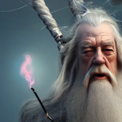 Image similar to gandalf attacks bikini bottom, high detail shot, smoking, render, cgsociety, photorealism