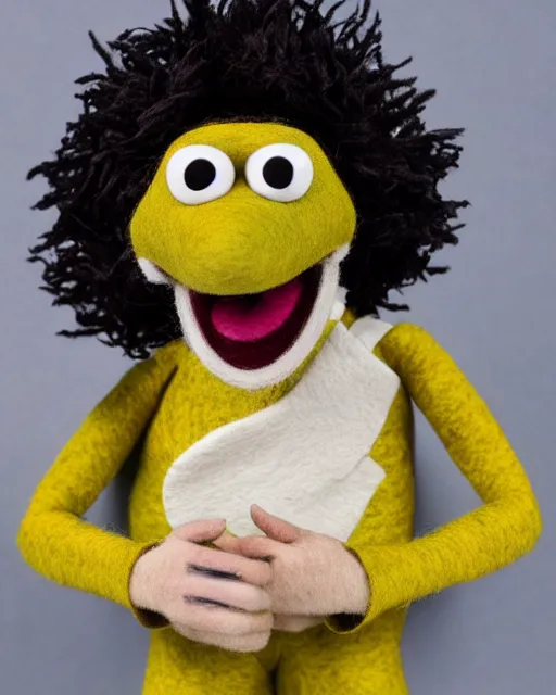 Image similar to oscar martinez as a muppet. highly detailed felt. hyper real photo. 4 k.