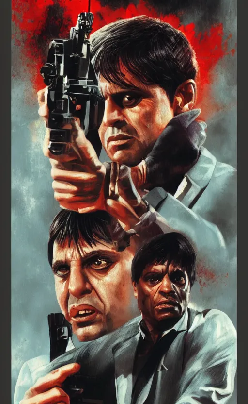 Image similar to scarface 1 9 8 3 movie, posterspy, dynamic lighting, photorealistic concept art, trending on art station, stunning visuals, creative, cinematic, ultra detailed
