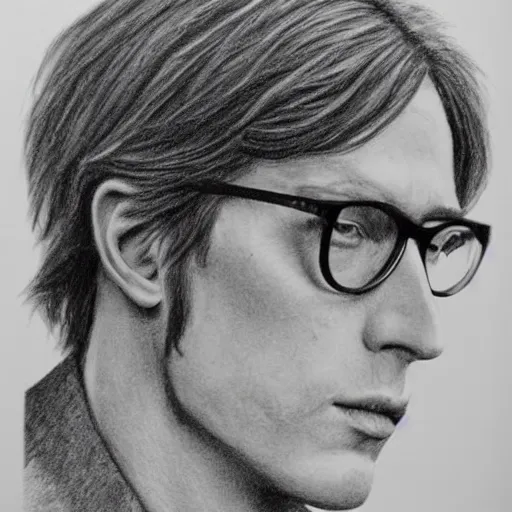 Image similar to pencil illustration of Yves saint laurent highly detailed, cinematic,