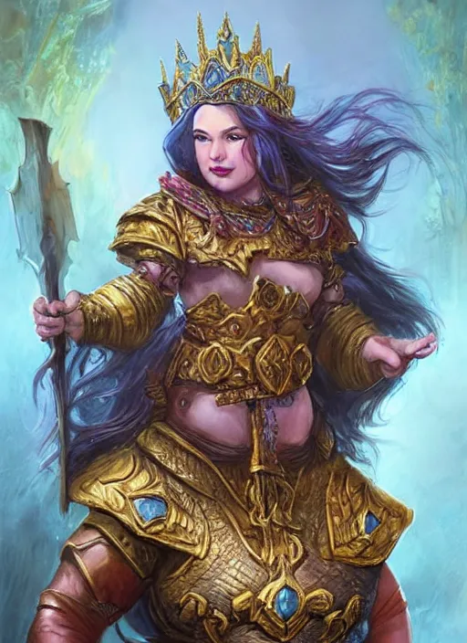 Image similar to dwarven queen wearing a crown, ultra detailed fantasy, dndbeyond, bright, colourful, realistic, dnd character portrait, full body, pathfinder, pinterest, art by ralph horsley, dnd, rpg, lotr game design fanart by concept art, behance hd, artstation, deviantart, hdr render in unreal engine 5