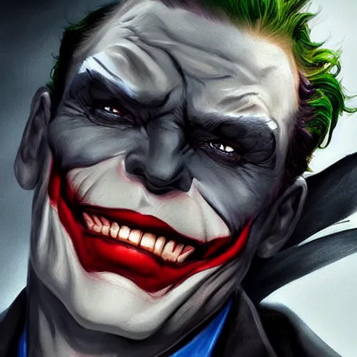 Image similar to the Batman with the joker makeup, digital painting, amazing detail, artstation, cgsociety