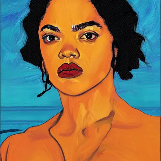 Prompt: Portrait of Tessa Thompson in the style of the Van Gough self portrait