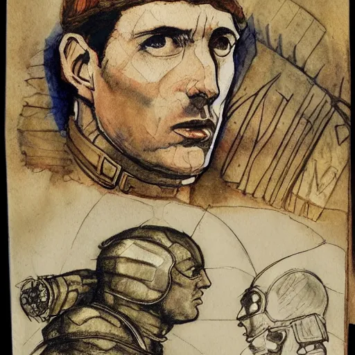 Prompt: captain America snaps, and looses his mind, hyper detailed, portrait, watercolor, by Leonardo da Vinci