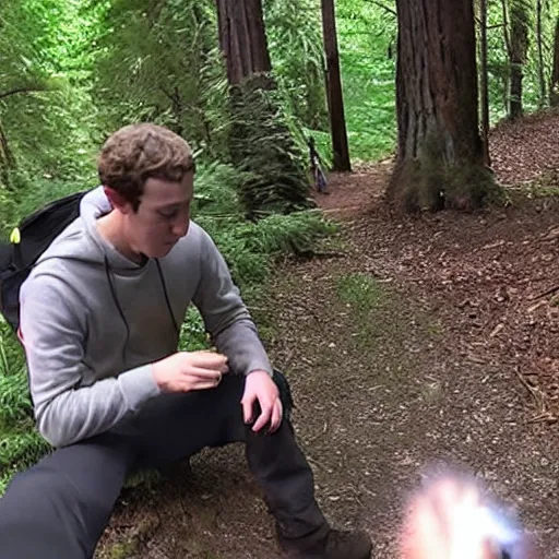 Prompt: trail cam footage mark zuckerberg caught selling drugs to bigfoot