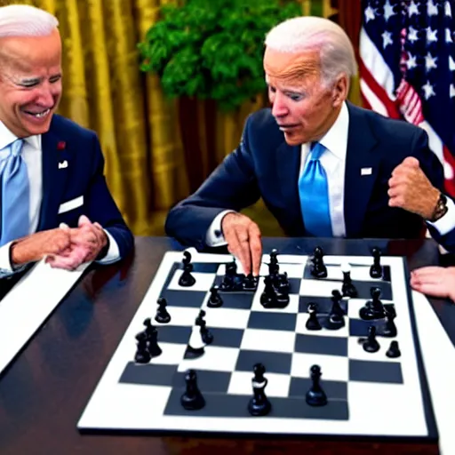 Image similar to joe biden playing a game of chess with obama , 4k , 8k