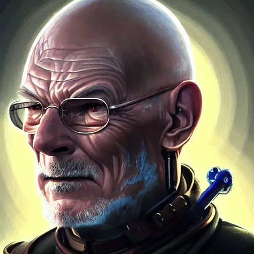 Prompt: portrait painting of a cyberpunk ork doctor muscular patrick stewart with fangs and tusks, ultra realistic, concept art, intricate details, eerie, highly detailed, photorealistic, octane render, 8 k, unreal engine. art by artgerm and greg rutkowski and charlie bowater and magali villeneuve and alphonse mucha