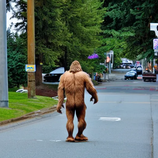 Image similar to bigfoot walking down the street in downtown Bremerton Washington