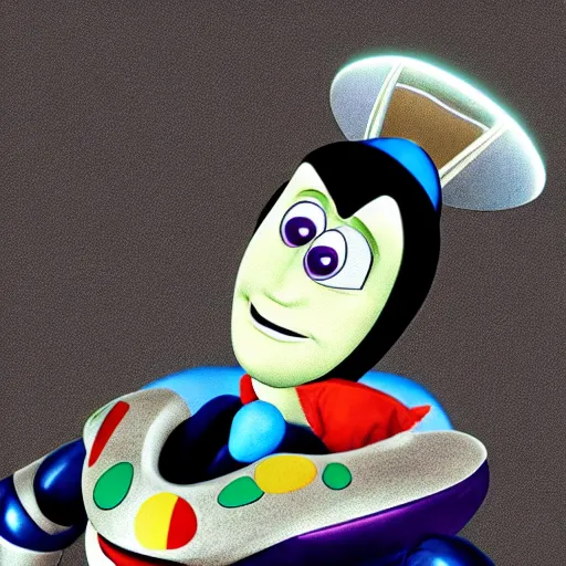 Image similar to buzz light year nervous about his job interview, realistic,