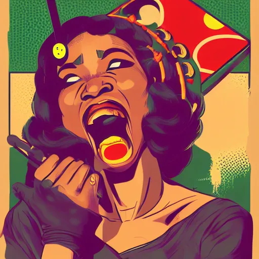 Image similar to mama africa laugh at her child!!! pop art, pixel, bioshock, gta chinatown, artgerm, richard hamilton, mimmo rottela, julian opie, aya takano, intricate, sharp focus, concept art, smooth