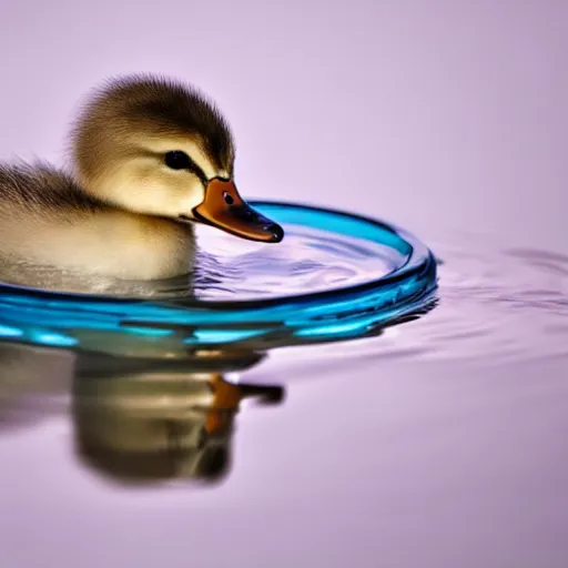 Image similar to cute duckling swimming in a small bowl of water, photography, minimalistic, 8 k