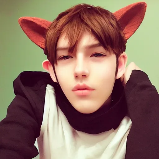 Image similar to A pretty catboy in his twenties with cat ears