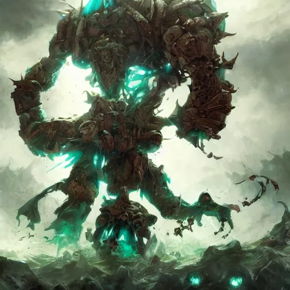 Image similar to chrysoprase golem still frame from warhammer movie, legendary magical crystal construct by esher, crystal golem fighting vast army by jakub rozalski, chrysoprase lightning elemental by peter mohrbacher