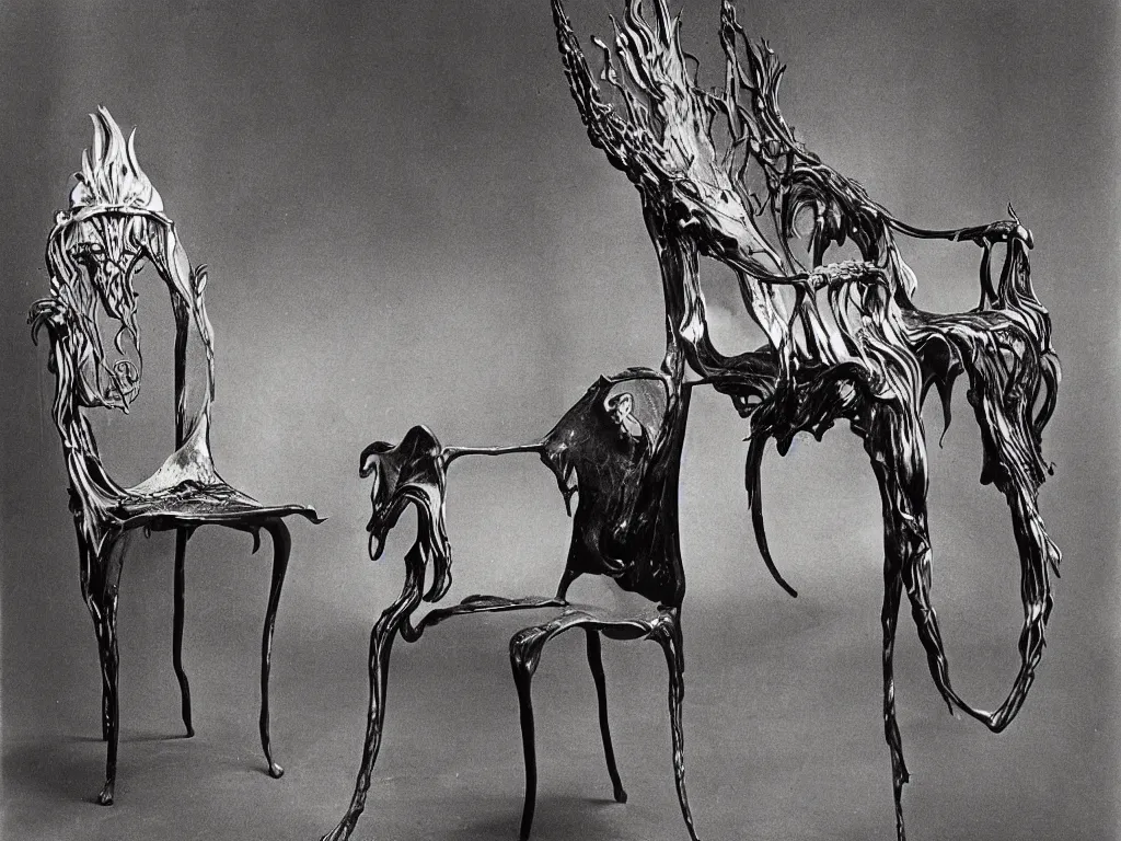 Prompt: flaming gothic chair with home of the wasp. karl blossfeldt, salvador dali