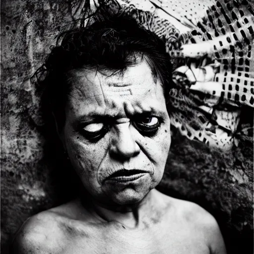 Prompt: photorealism of HIV causes AIDS and interferes with the body's ability to fight infections. by Graciela Iturbide depressing, frustrated detailed, high definition chaotic, micro details wide angle lens dark lighting