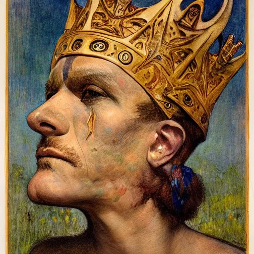 Prompt: the masked prince wearing the bone crown, by Annie Swynnerton and Diego Rivera and Elihu Vedder, symbolist, dramatic lighting, elaborate geometric ornament, tattoos, Art Brut, soft cool colors,smooth, sharp focus, extremely detailed, Adolf Wölfli and Donato Giancola