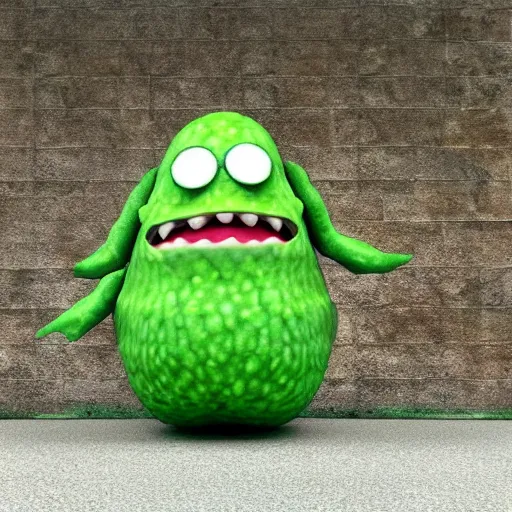 Image similar to avocado monster, humanoid figure, anime style