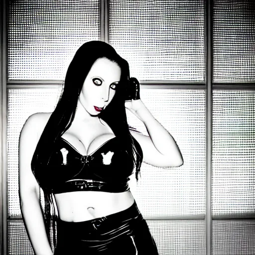 Image similar to portrait of cyberpunk gianna michaels, neon lit, high contrast, futuristic, 3 5 mm photograph