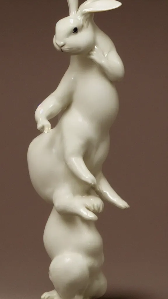 Image similar to a porcelain rabbit statue smoking a japanese kiseru painted by john singer sargent