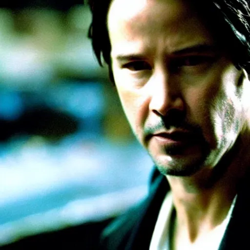 Image similar to “Keanu Reeves in fight club movie, Extremely detailed. 8k, vas, old movie”