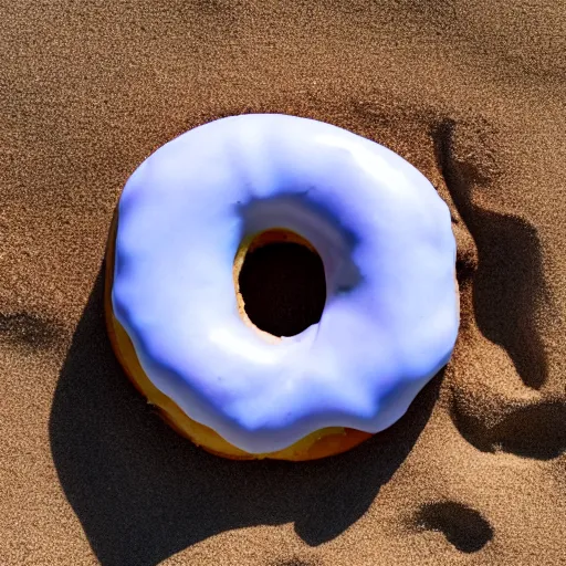 Image similar to a donut resting at the beach