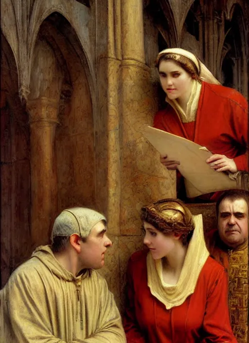 Image similar to dante and beatrice speak to the teachers of wisdom thomas aquinas from dante's divine comedy. highly detailed painting by gaston bussiere, craig mullins, j. c. leyendecker 8 k