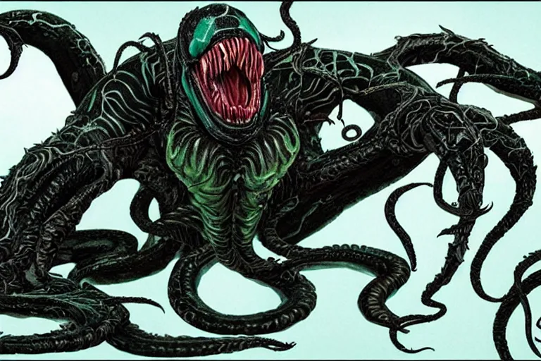 Prompt: venom cthulhu chimera, photorealistic by dougal dixon in The Future Is Wild (2002) and Alien Planet(2005)