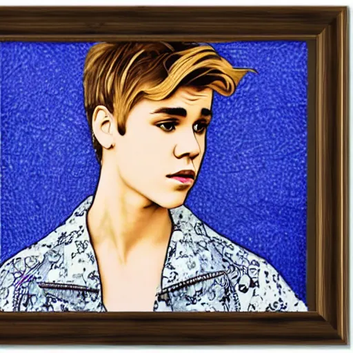 Image similar to art nouveau portrait of justin bieber