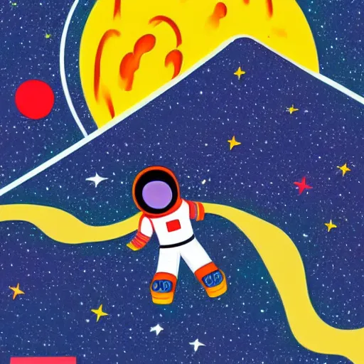 Image similar to Meyoko illustration of an astronaut drifting in space staring at the earth