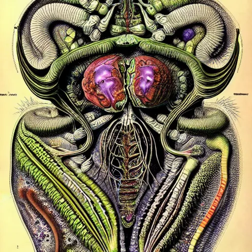 Image similar to alien anatomy by ernst haeckel, masterpiece, vivid, very detailed