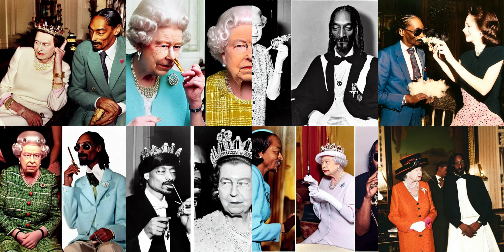 Prompt: Queen Elizabeth smoking weed with Snoop Dogg