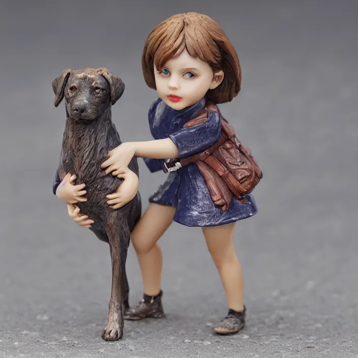 Image similar to 80mm resin detailed miniature of a Girl with a Dog, Product Introduction Photos, 4K, Full body,